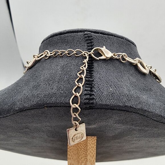 Brushed Frosty Silver-Tone Hammered Circle Chain Chunky Link Adjustable Necklace - Picture 4 of 5